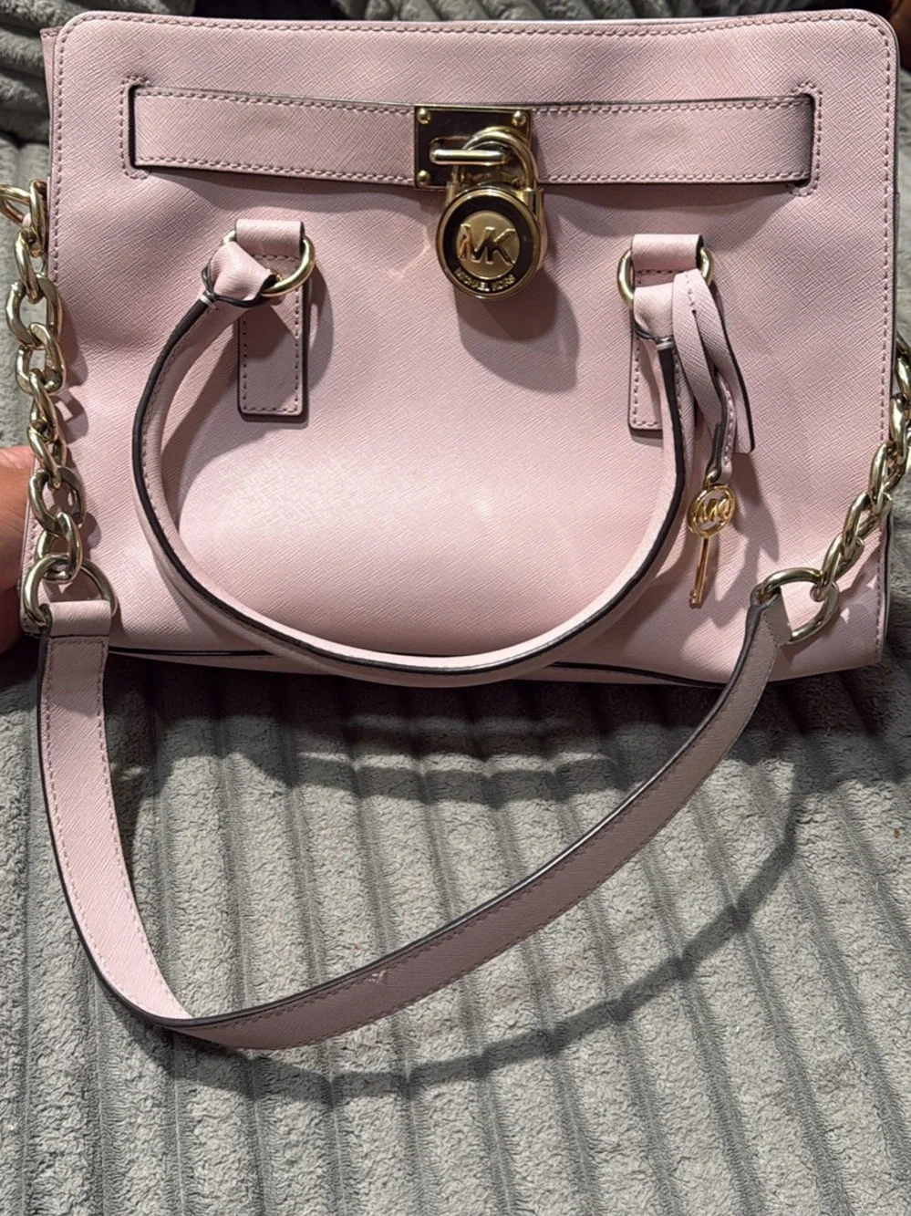 Michael Kors Light Pink Saffiano Leather Satchel with Gold Hardware